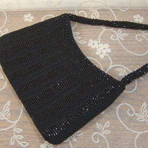 Jessica McClintock black beaded fabric evening bag